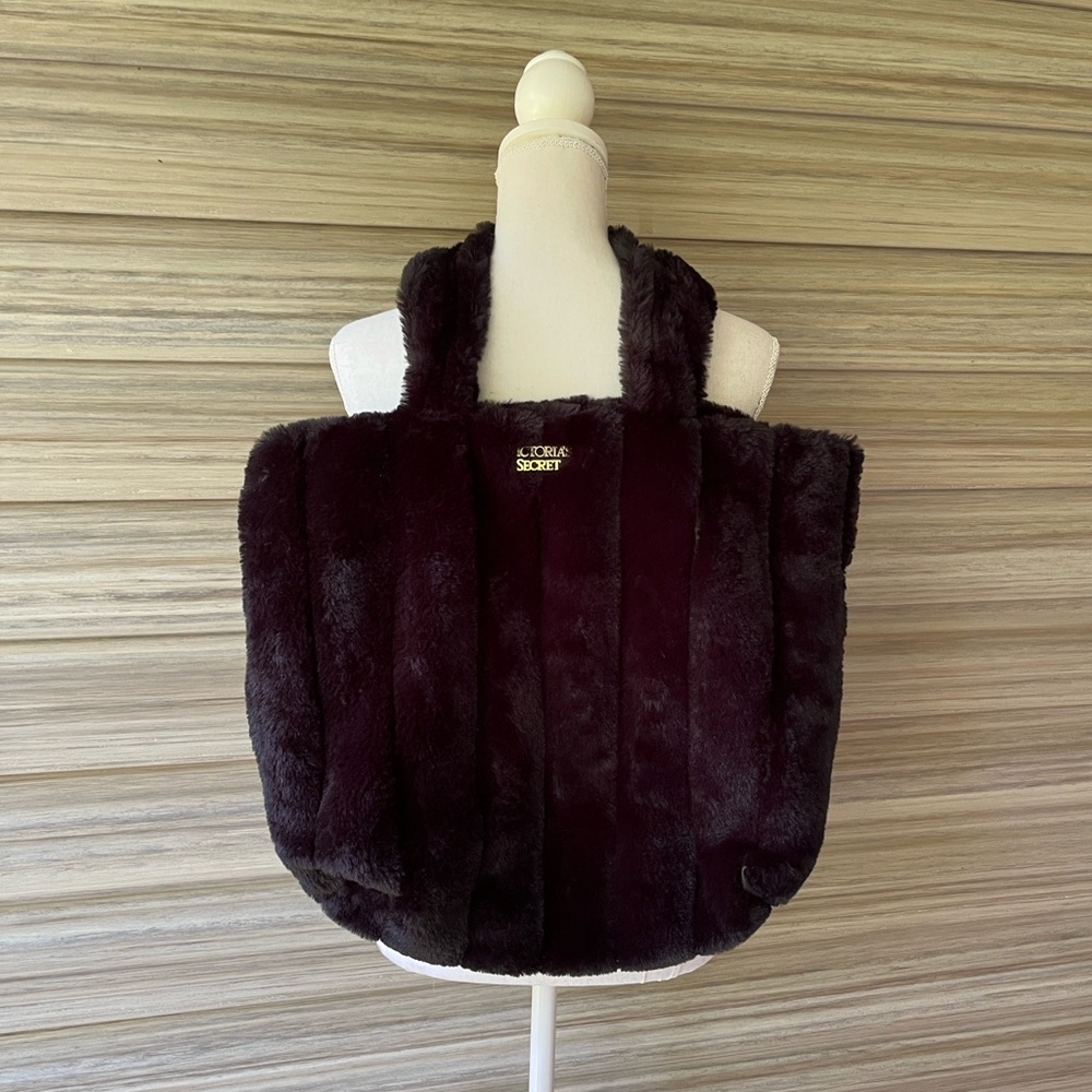 Victoria's Secret Black Faux Fur Tote Bag - Like New